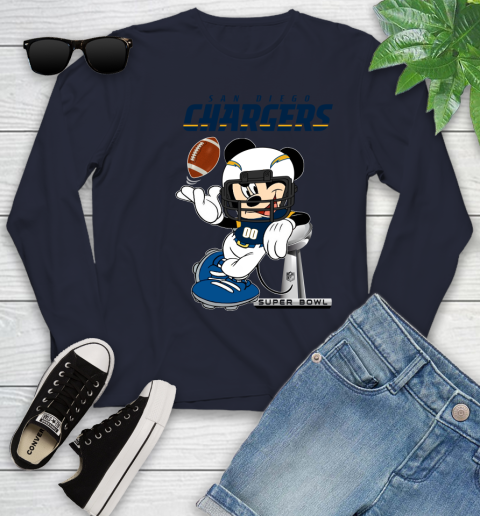NFL San diego chargers Mickey Mouse Disney Super Bowl Football T Shirt Youth Long Sleeve 3