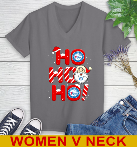 Philadelphia 76ers NBA Basketball Ho Ho Ho Santa Claus Merry Christmas Shirt Women's V-Neck T-Shirt 11