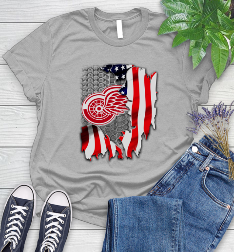 Detroit Red Wings NHL Hockey American Flag Women's T-Shirt 5