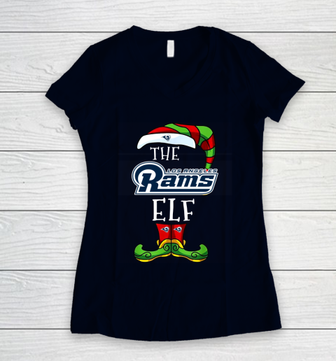 Los Angeles Rams Christmas ELF Funny NFL Women's V-Neck T-Shirt 2