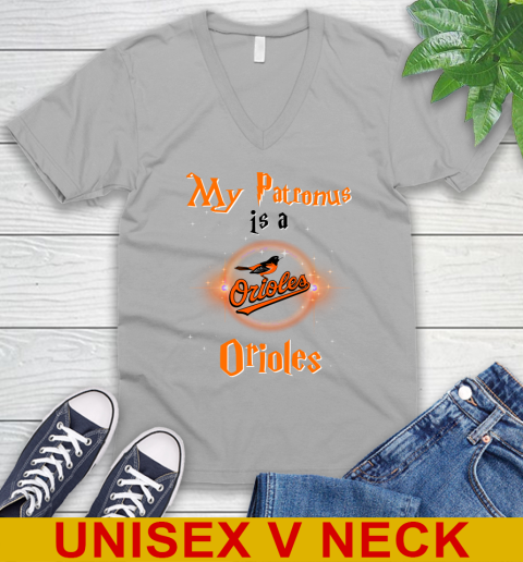 MLB Baseball Harry Potter My Patronus Is A Baltimore Orioles V-Neck T-Shirt 3