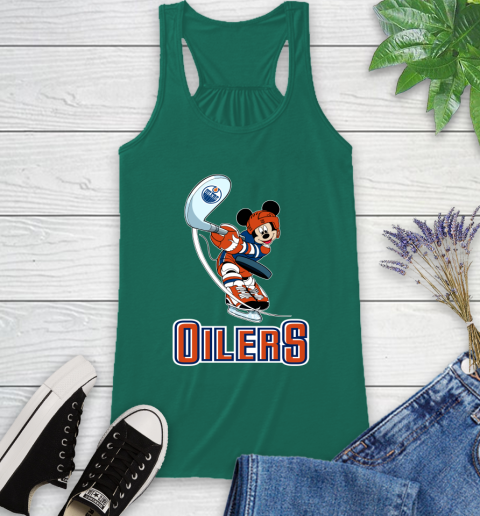 NHL Hockey Edmonton Oilers Cheerful Mickey Mouse Shirt Racerback Tank 7