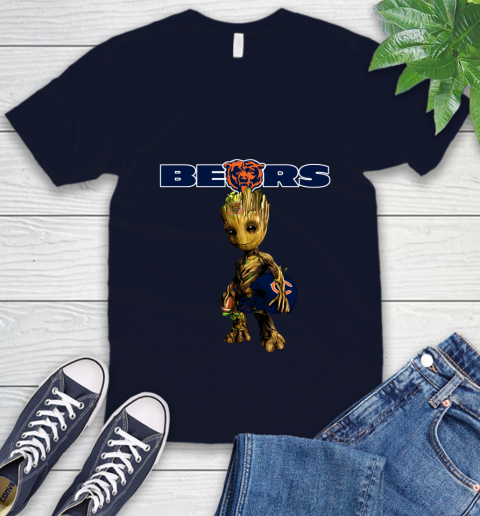 Chicago Bears NFL Football Groot Marvel Guardians Of The Galaxy V-Neck T-Shirt 3