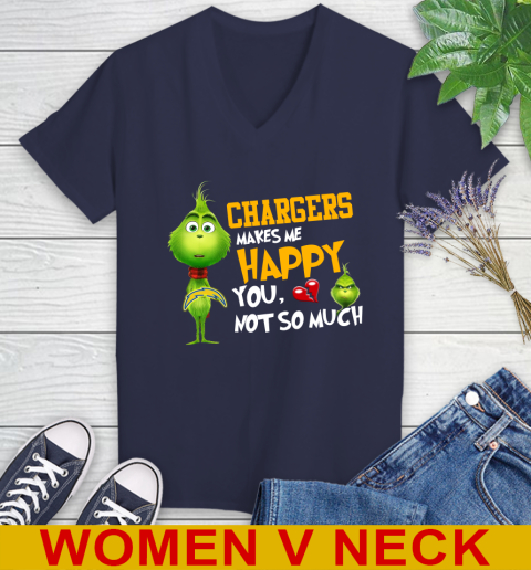 NFL Los Angeles Chargers Makes Me Happy You Not So Much Grinch Football Sports Women's V-Neck T-Shirt 12