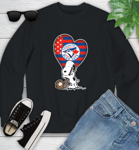 Toronto Blue Jays MLB Baseball The Peanuts Movie Adorable Snoopy Youth Sweatshirt 2