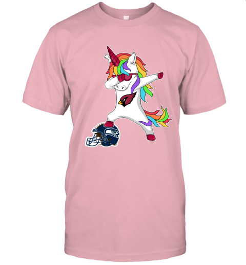 m6mn football dabbing unicorn steps on helmet arizona cardinals jersey t shirt 60 front pink