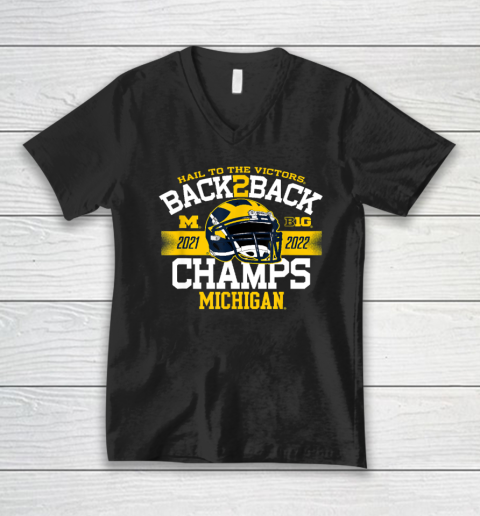 Michigan Wolverines Big Ten Champs 2022 Hail Navy V-Neck T-Shirt