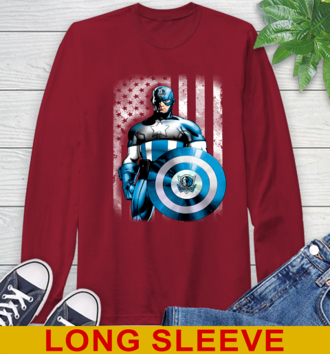 Dallas Mavericks NBA Basketball Captain America Marvel Avengers American Flag Shirt Long Sleeve T-Shirt 9