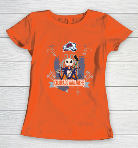 NHL Colorado Avalanche Hockey Jack Skellington Halloween Women's T-Shirt 3