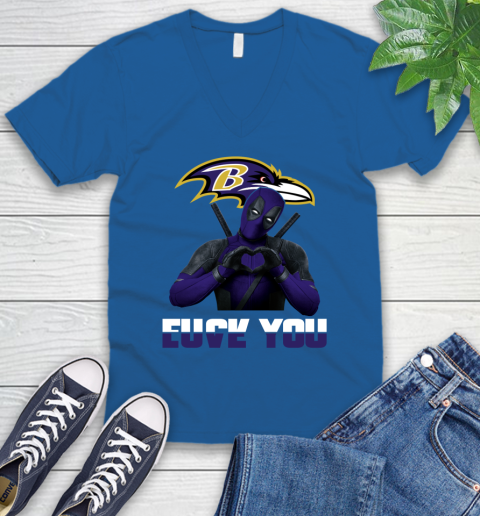 NHL Baltimore Ravens Deadpool Love You Fuck You Football Sports V-Neck T-Shirt 5