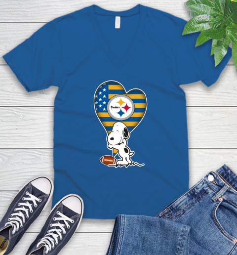 Pittsburgh Steelers NFL Football The Peanuts Movie Adorable Snoopy V-Neck T-Shirt 6