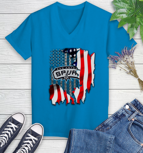 San Antonio Spurs NBA Basketball American Flag Women's V-Neck T-Shirt 7