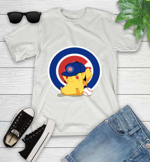 MLB Pikachu Baseball Sports Chicago Cubs Youth T-Shirt 12
