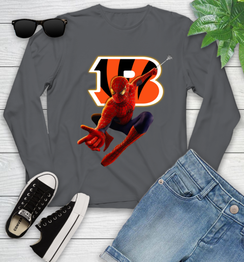 NFL Spider Man Avengers Endgame Football Cincinnati Bengals Youth Long Sleeve - Image 9