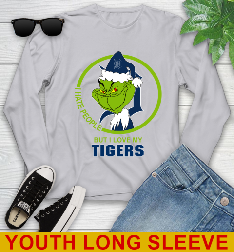 Detroit Tigers MLB Christmas Grinch I Hate People But I Love My Favorite Baseball Team Youth Long Sleeve 6