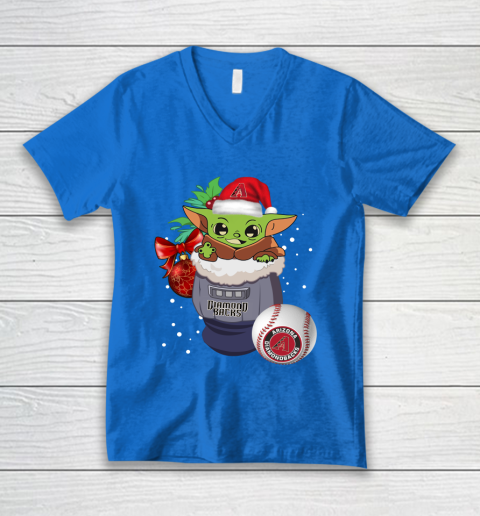 Arizona Diamondbacks Christmas Baby Yoda Star Wars Funny Happy MLB V-Neck T-Shirt 6