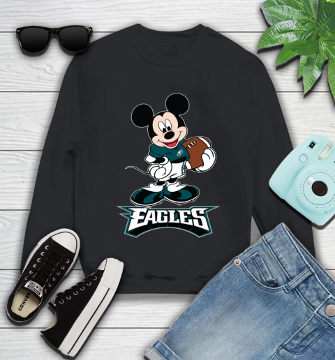 NFL Football Philadelphia Eagles Cheerful Mickey Mouse Shirt Youth Sweatshirt