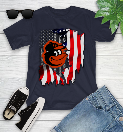 Baltimore Orioles MLB Baseball American Flag Youth T-Shirt 2
