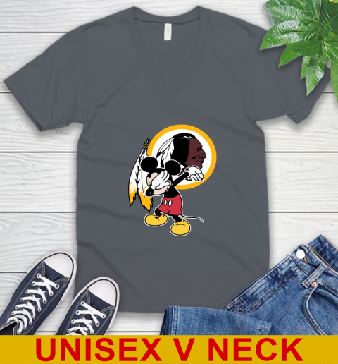 Washington Redskins NFL Football Dabbing Mickey Disney Sports V-Neck T-Shirt 5