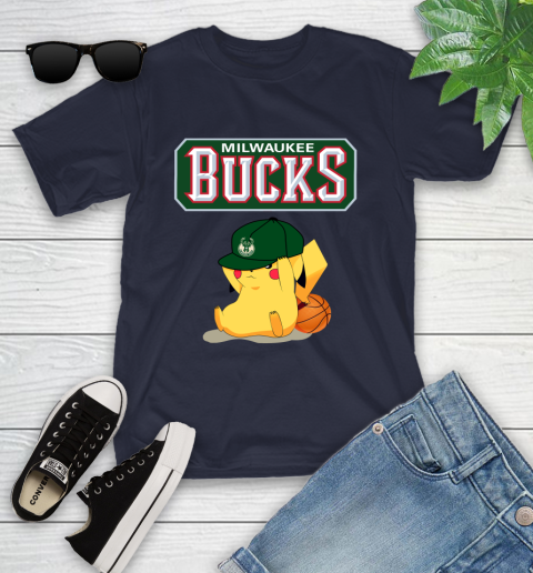NBA Pikachu Basketball Sports Milwaukee Bucks Youth T-Shirt 3