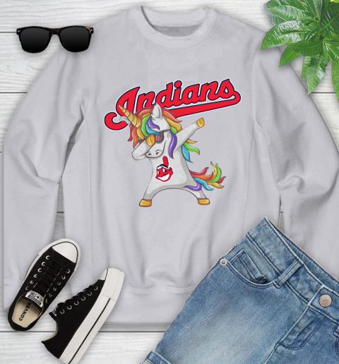 Cleveland Indians MLB Baseball Funny Unicorn Dabbing Sports Youth Sweatshirt 4