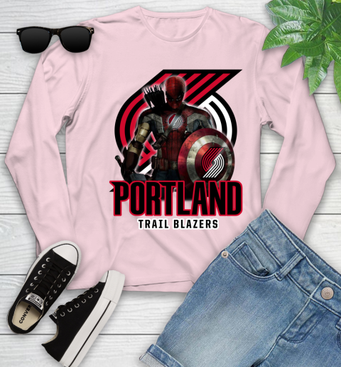 Portland Trail Blazers NBA Basketball Captain America Thor Spider Man Hawkeye Avengers Youth Long Sleeve 10