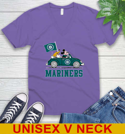 MLB Baseball Seattle Mariners Pluto Mickey Driving Disney Shirt V-Neck T-Shirt 9