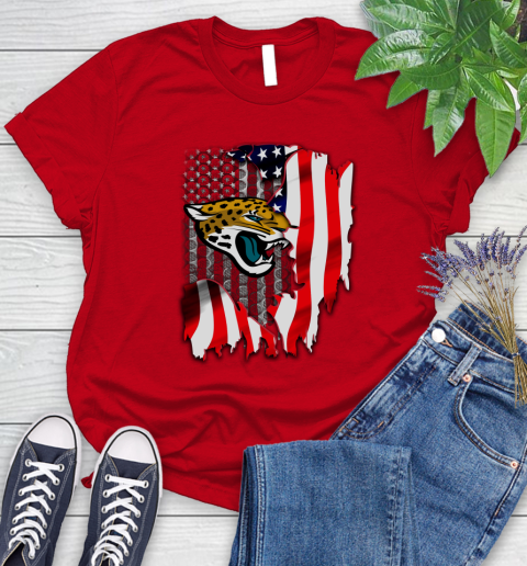 Jacksonville Jaguars NFL Football American Flag Women's T-Shirt 13