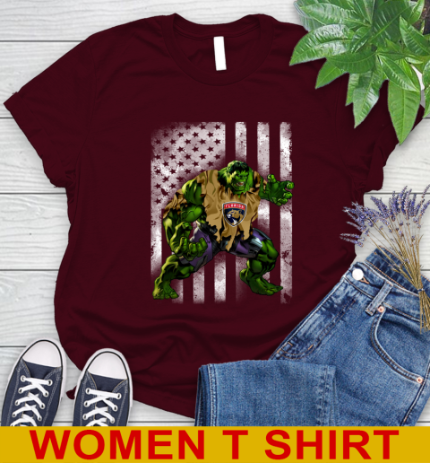 Florida Panthers Hulk Marvel Avengers NHL Hockey American Flag Women's T-Shirt 6
