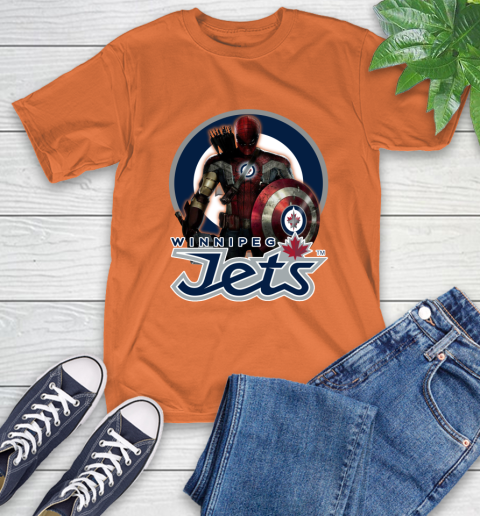 NHL Captain America Thor Spider Man Hawkeye Avengers Endgame Hockey Winnipeg Jets T-Shirt 5
