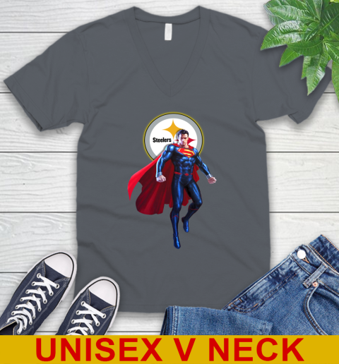 NFL Superman DC Sports Football Pittsburgh Steelers V-Neck T-Shirt 5