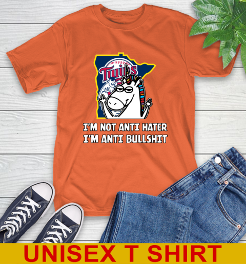 Minnesota Twins MLB Baseball Unicorn I'm Not Anti Hater I'm Anti Bullshit T-Shirt 5