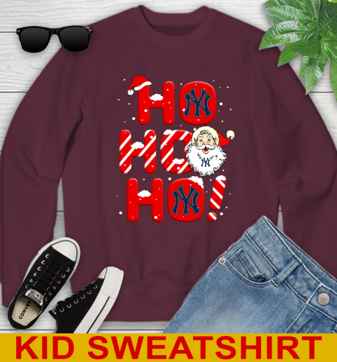 New York Yankees MLB Baseball Ho Ho Ho Santa Claus Merry Christmas Shirt Youth Sweatshirt 4