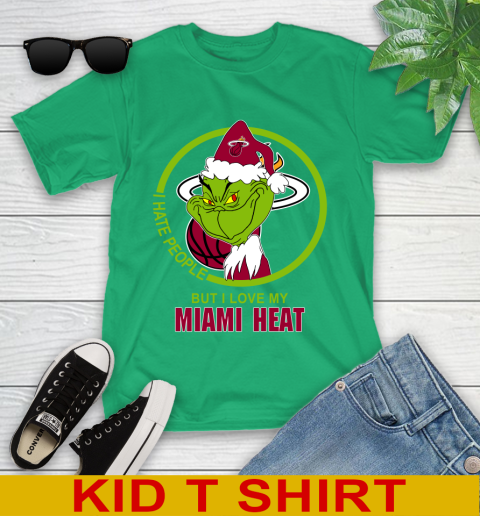 Miami Heat NBA Christmas Grinch I Hate People But I Love My Favorite Basketball Team Youth T-Shirt 6