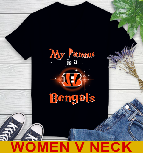 NFL Football Harry Potter My Patronus Is A Cincinnati Bengals Women's V-Neck T-Shirt