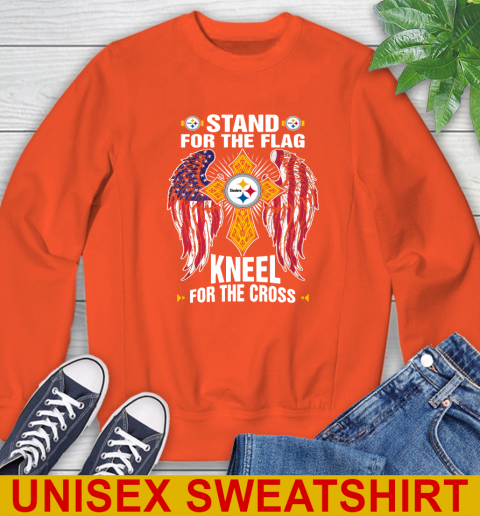 NFL Football Pittsburgh Steelers Stand For Flag Kneel For The Cross Shirt Sweatshirt 3