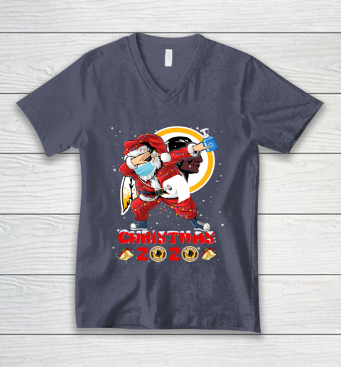 Washington Redskins Funny Santa Claus Dabbing Christmas 2020 NFL V-Neck T-Shirt 7