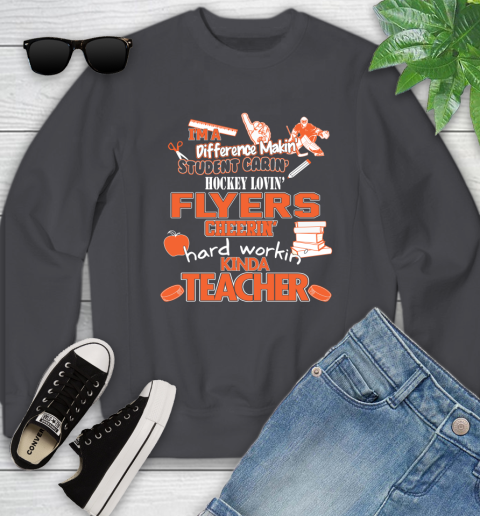 Philadelphia Flyers NHL I'm A Difference Making Student Caring Hockey Loving Kinda Teacher Youth Sweatshirt 5