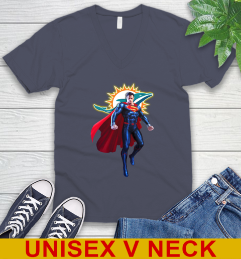NFL Superman DC Sports Football Miami Dolphins V-Neck T-Shirt 8