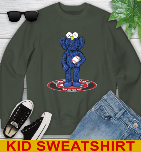 MLB Baseball Cincinnati Reds Kaws Bff Blue Figure Shirt Youth Sweatshirt - Image 10