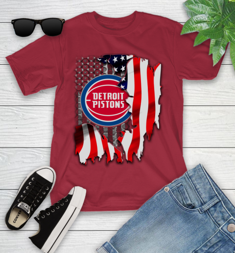 Detroit Pistons NBA Basketball American Flag Youth T-Shirt 14