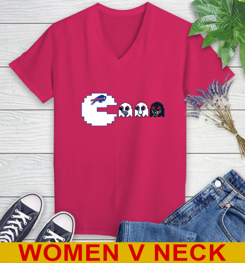 Buffalo Bills NFL Football Pac Man Champion Women's V-Neck T-Shirt 10