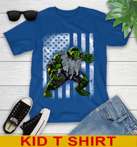San Antonio Spurs Hulk Marvel Avengers NBA Basketball American Flag Youth T-Shirt 10