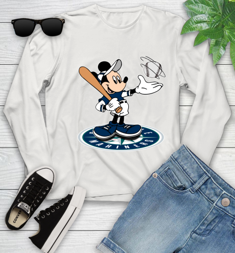 MLB Baseball Seattle Mariners Cheerful Mickey Disney Shirt Youth Long Sleeve - Image 13