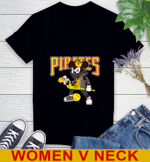 Pittsburgh Pirates MLB Baseball Mickey Peace Sign Sports Women's V-Neck T-Shirt 2