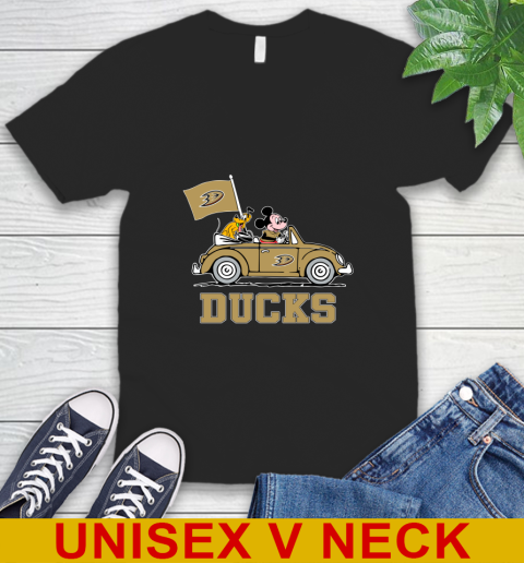 NHL Hockey Anaheim Ducks Pluto Mickey Driving Disney Shirt V-Neck T-Shirt 2