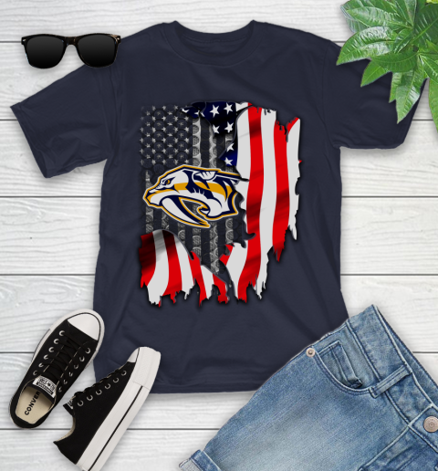 Nashville Predators NHL Hockey American Flag Youth T-Shirt 2