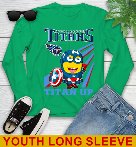 NFL Football Tennessee Titans Captain America Marvel Avengers Minion Titan Up Shirt Youth Long Sleeve 7