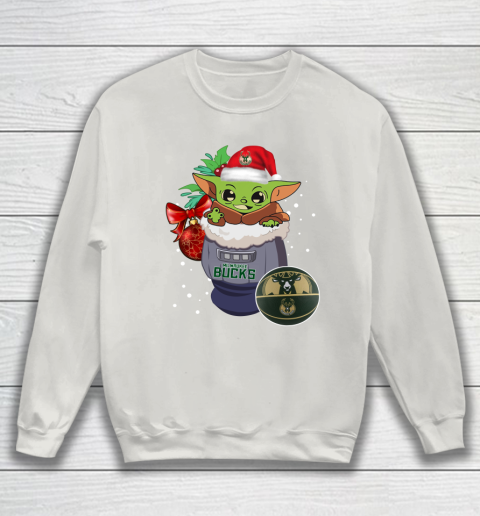 Milwaukee Bucks Christmas Baby Yoda Star Wars Funny Happy NBA Sweatshirt 10