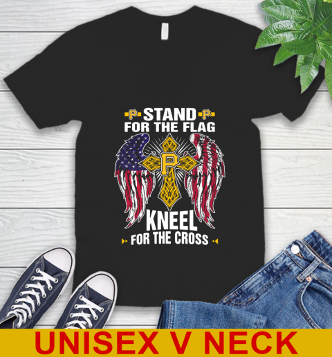 MLB Baseball Pittsburgh Pirates Stand For Flag Kneel For The Cross Shirt V-Neck T-Shirt